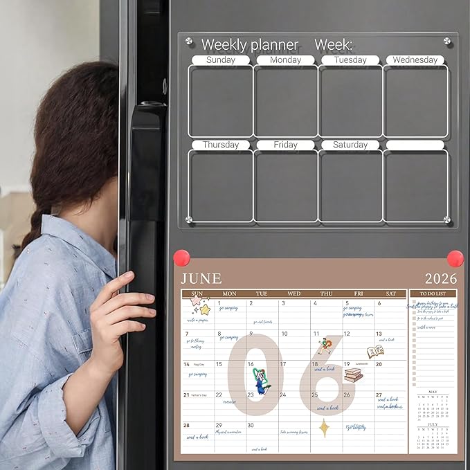 Yoment Desk Calendar 2026, Jan 2026-Dec 2027, 2026 Desk Calendar Large 17 x 12, 2026 Calendar with Plastic Cover, Pockets, to-Do Lists, Desktop Wall Calendar 2026-2027 for Office School Home, Brown