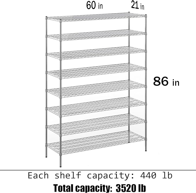 Regal Altair 21" Deep x 60" Wide x 86" Height Wire Shelving Kit | 8-Tier | NSF Commercial Storage Rack Unit