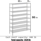 Regal Altair 21" Deep x 60" Wide x 86" Height Wire Shelving Kit | 8-Tier | NSF Commercial Storage Rack Unit