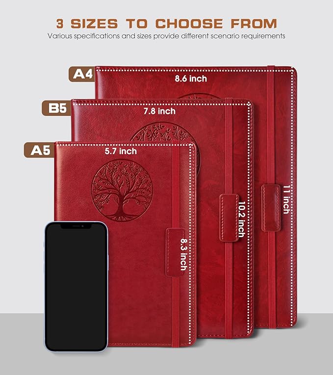 Biuwory Lined Journal Notebook for Women Men,256 Pages A4 Large Hardcover Leather Journals for Writing,Travel,Business,Work,School,College Ruled Notebooks for Note Taking, Diary Notepad 8.6"×11"