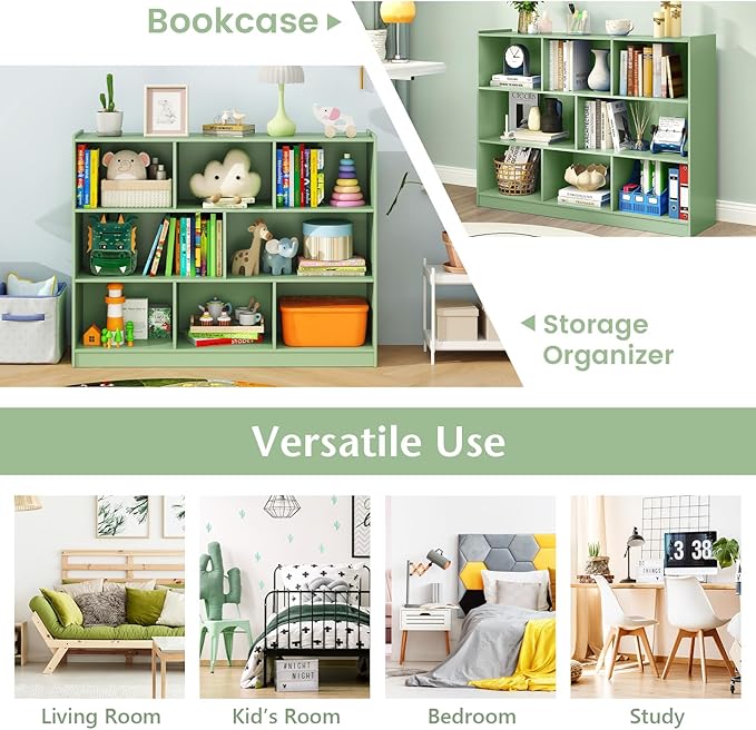 Giantex 8 Cube Bookcase, Freestanding 3-Tier Open Bookshelf, Modern Storage Display Cabinet, Wood Cube Storage Organizer for Living Room, Kid’s Room, Mint Green