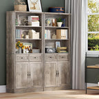 BORNOON 71.4" Tall Bookshelf with Drawers & Cabinet, 5-Tier Floor Standing Bookcase with Storage Doors, Adjustable Shelves & Metal Handles, 31.5" Wide Organizer for Home Office, Living Room