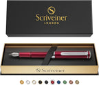 Scriveiner Luxury EDC Fountain Pen (Fine), Stunning Matt Red Pocket EDC with Chrome Finish, Schmidt German Nib, Converter, A Great Writing Gift Set for Men & Women, Nice Fancy Office Designer Pen