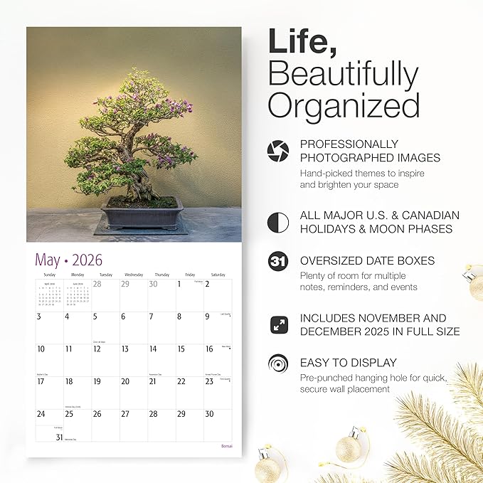 RED EMBER Bonsai 2026 Wall Calendar 12 Month | 12" x 24" Open | Thick & Sturdy Paper | Holiday Gift | Nature Calendar 2026