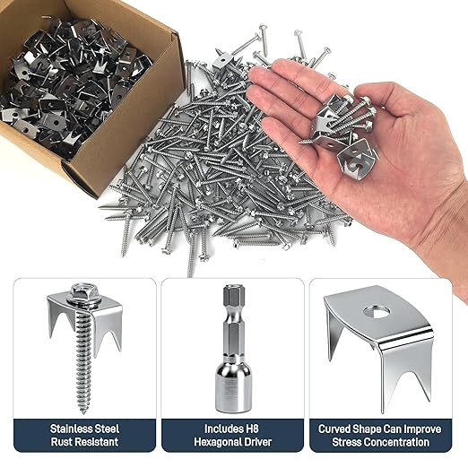 Sumloty 200-Pack 304 Stainless Steel Fence Staples, 1.6 Inch Reusable Fence Screw Nails for Wire Mesh and Woven Fencing, Easy Install with Power Drill