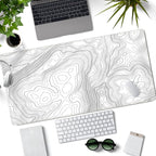 Mechanical Cattle Desk Mat Large Gaming White Mouse Pad Minimalist Topographic Map Desk Mat Extended XL Mousepad 31.5x15.7 in Anti-Slip Desk Pad Keyboard Mousepad Stitched Edges Large Mouse Pad Grey