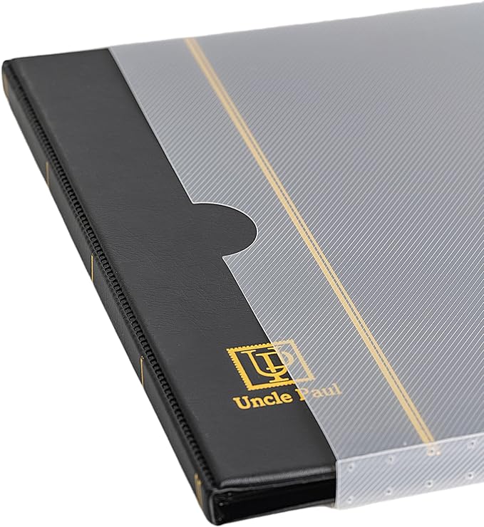 Stamp Albums 100 Pockets - Stockbooks with 50x197mm Sleeves, 10 Double Sided Black Page with Leatherette Padded Black Cover, Collection Storage Folder for Paper Money Postage Stamps AS0105BK