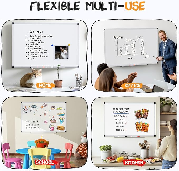 NEWBULIG White Board, 48" x 32" Magnetic Dry Erase Board for Wall with 1 Dry Eraser & 2 Multi-Color Markers & 4 Magnetic Pins, Silver Aluminum Frame for Office, Home, School