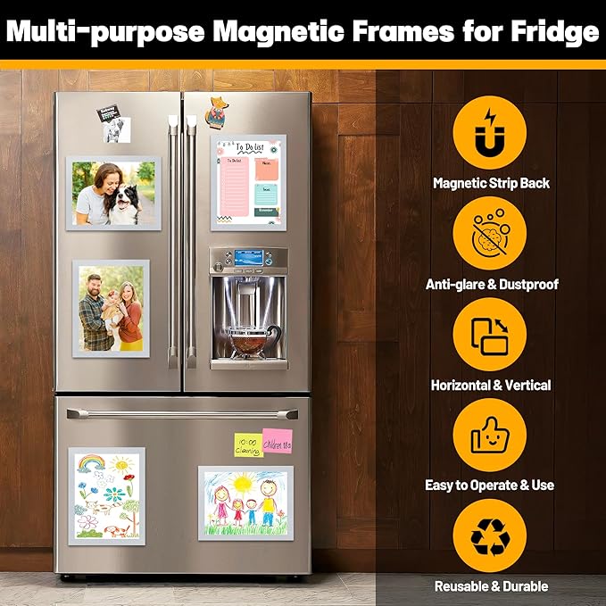 VAIIGO 10Packs Magnetic Frames for Refrigerator & Metal Surfaces - 8.5x11 Magnetic Sign Holder - File/Paper/Document Holder with Photo/Picture/Poster Frame for Commercial/Home Use (Silver)