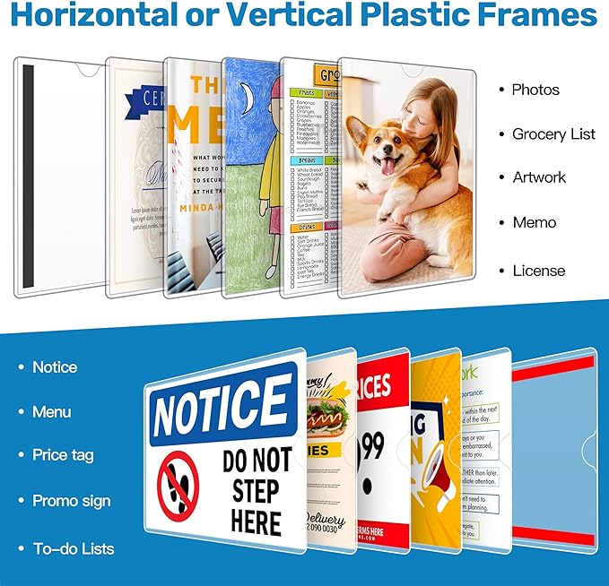 Magnetic Sign Holder 11 x 17, 20 Pack Rigid Magnetic Paper Holder Poster Display Frame, Clear Plastic Document Protectors with Magnet & Adhesive, Adhesive Frame for Wall Door Fridge Window