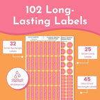 Name Bubbles - Basic Daycare Name Stickers for Kids (102 Count) - Personalized Waterproof Name Labels for School Supplies, Clothing Tags, Baby Bottles, All Ages - Washable Stick-On Labels (One Color)