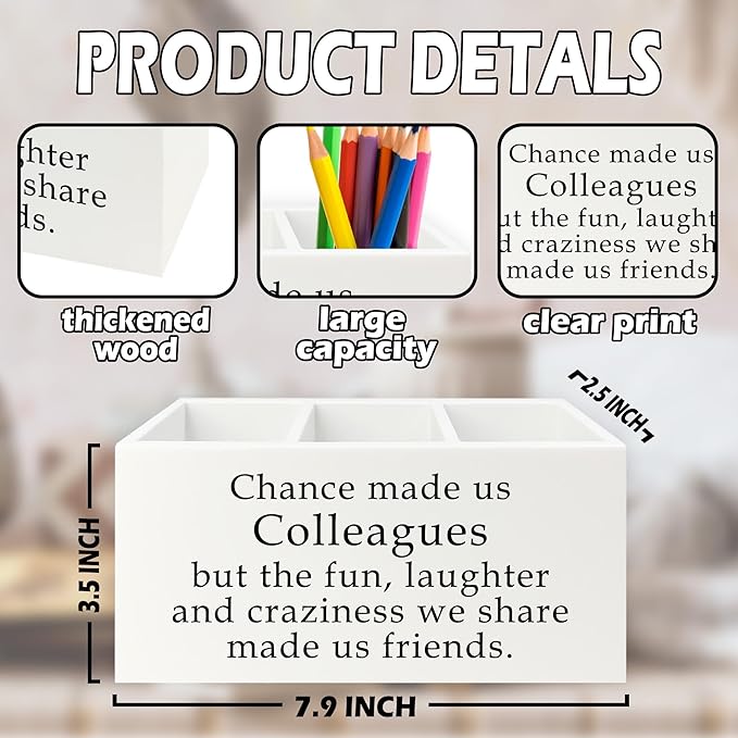 XPH Colleague Gifts Pen Pencil Holder Organizer for Desk, Work Bestie Friends Gifts for Women, Coworker Friend Gift Wooden Box Sign for Home Office Desk Tabletop Decorations