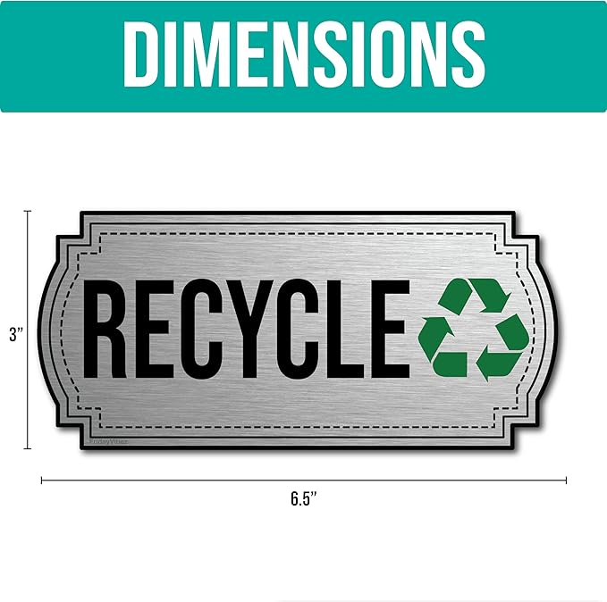 Recycle and Trash Stickers for Trash Cans - Stainless Steel Style Vinyl Recycling Bin Labels - 2 Pack - 6.5" by 3" Decals Logo - Waste Signs for Home Kitchen or Office Bins Indoor/Outdoor Use