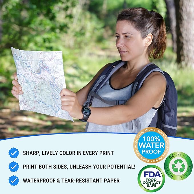 TerraSlate Waterproof Paper - Hydronote 54lb Multipurpose Copy Paper 8.5” x 11”, Bulk White Paper, Inkjet Printer and Laser Printer Paper Compatible - Weather/Rain Proof, Durable (1000 Sheets)