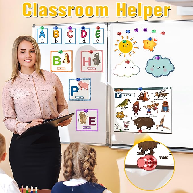 VNDUEEY 24 Pack Fridge Magnets, 4 Colors Refrigerator Magnet, Whiteboard Magnets Dry Erase Magnet, Magnetic Push Pins for Kitchen, Office, Classroom, Adults