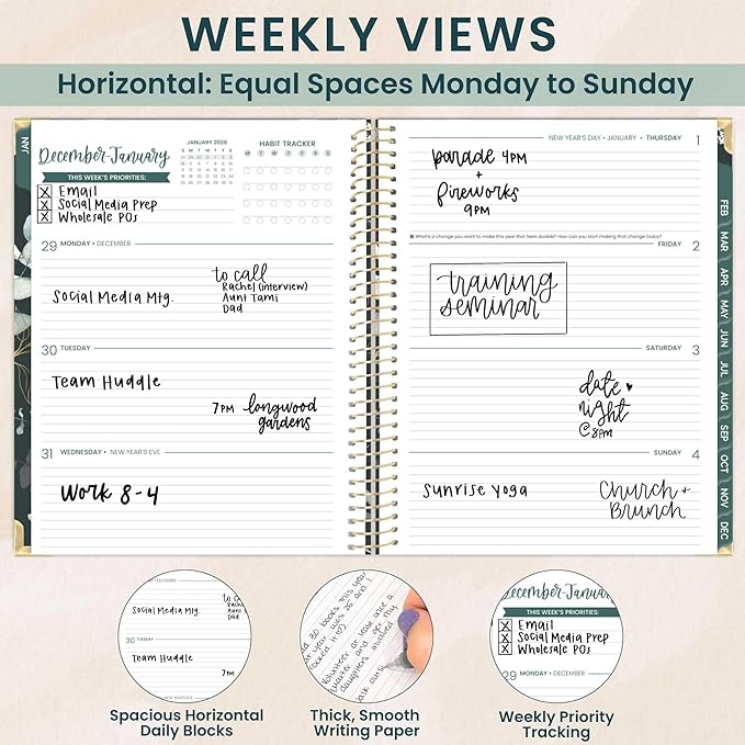 bloom daily planners HARDCOVER 2026 Planner (January to December) - 8.5” x 11” Weekly & Monthly Dated Agenda Organizer Book with Stickers & Tabs - Eucalyptus, Green