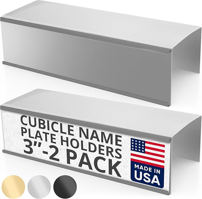 The Original Over the Cube - Quality Aluminum, Changeable Cubicle Nameplate Holder, Satin Silver Base, and Silver Name Plate Holder, (3" Cubicle Wall Depth) Made in The USA