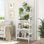 Homykic Ladder Shelf, 4-Tier Bamboo Ladder Bookshelf, 49.2” White Book Shelf, Open Bookcase Freestanding Plant Stand for Small Space, Bathroom, Living Room, Bedroom, Home Office