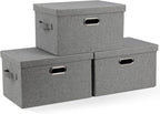Graciadeco Medium 15" 21 Quart Collapsible Stackable Storage Bins with Lids, 3 Packs Grey Foldable Fabric Closet Boxes Heavy-duty Linen Cube Baskets Container for Bedroom Office (15 x 11 x 8)