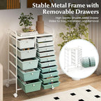 HAPPYGRILL 15-Drawer Rolling Cart, Storage Carts with Removable Drawers & Steel Frame, Utility Cart on Lockable Wheels for Home, School, Office, Macaroon, Gradient Green