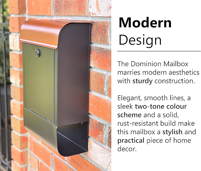 NACH Locking Mailbox, 16 x 4.5 x 10 inch, Black Mailbox with Lock, Waterproof Mailbox Wall Mount - The Dominion Lockable Mailbox