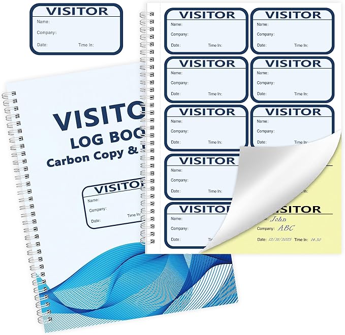 1 Pack Visitor Badges with Carbon Copy Visitor Stickers Letter Size Visitor Log Book Protecting Privacy Pages for School Church Business Visitor Pass Stickers 150 Visitor Badges 30 Memo Pages (1)