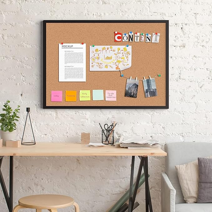 Board2by 2-Pack Cork Board Bulletin Board 24 x 36, Black Wood Framed 2x3 Corkboard, Office Board for Wall Cork, Large Wall Mounted Notice Pin Board with 32 Push Pins for School, Home & Office