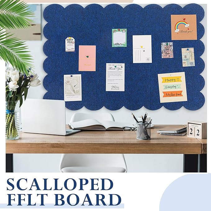 Mooliwe Scalloped Felt Bulletin Board 72 x 48 Inches Foldable Dark Blue Pin Cork Board Alternative for Wall, 6' x 4' Trifold Picture Vision Self Adhesive Bulletin Decorative