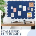 Mooliwe Scalloped Felt Bulletin Board 72 x 48 Inches Foldable Dark Blue Pin Cork Board Alternative for Wall, 6' x 4' Trifold Picture Vision Self Adhesive Bulletin Decorative