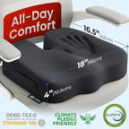 5 STARS UNITED Seat Cushion for Tailbone Pain Relief – Memory Foam Cushion for Coccyx, Hip, Sciatica & Post-Surgery Recovery – Wheelchair, Car, Desk, Gaming & Office Chairs, Black, X-Large