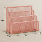 Marbrasse Mail Organizer for Desk, 3-Slot Mesh Metal Mail Holder countertop, Letter Holder, Office Desktop Envelope and Document Storage Rack (Rose Gold)