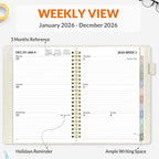 SUNEE 2026 Weekly & Monthly Planner 6.4"x8.5"- 12 Month (January 2026 - December 2026), Vegan Leather Cover, Pocket, Bookmark, Notes, Monthly Tab, Beige