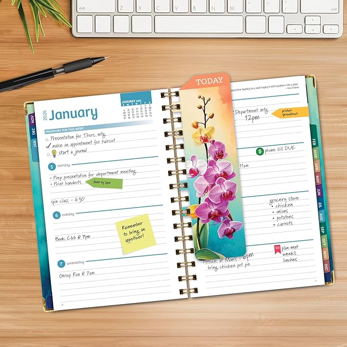 HARDCOVER 2026 Planner, 5.5"x8": 14 Months (November 2025 - December 2026), Daily Weekly Monthly Planner, Yearly Agenda, Bookmark, Pocket Folder and Sticky Note Set (Orchid)