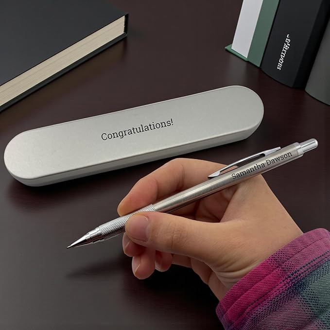 ELMA VADA STUDIO Custom Engraved Mechanical Pencil – Personalized 0.7mm Refillable Drafting Tools – Gift for Architects, Engineers, Students, Designers, Graduation (Chrome Pen Engraved)