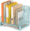 OrgMate Desk File Folder Holder Organizer-4 Vertical Compartments Racks and Paper Letter Tray,Mesh Magazine File Holder Sorter,Desktop Accessories & Workspace Organizers for Home,Office,School-Blue