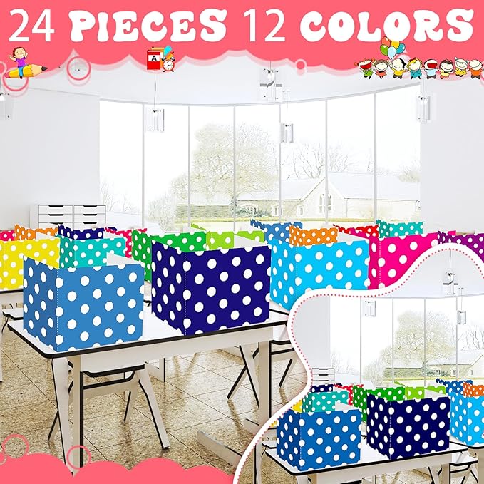 SATINIOR 24 Pcs Desk Dividers for Students, 12 Colors Testing Dividers Privacy Folders for Classroom Must Have Bulk, Study Panel for School Teacher Student Study Supplies(Dot)