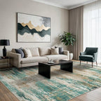 GENIMO Washable Rug-6x9 Area Rugs Lightweight Foldable, Modern Pet Friendly Low Pile Carpet for Living Room, Bedroom, Playroom, Emerald Ripples