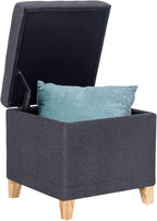 Homebeez Tufted Grainy Linen Fabric Storage Ottoman Square Cube Foot Rest Stool with Flip Top (Dark Gray)