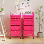 RELAX4LIFE 6-Drawer Rolling Storage Cart - Classroom Organization on Wheels w/Removable Plastic Drawers, Mobile Art Craft Cart for School Paper Home Office, Utility Cart with Drawers (Pink)
