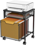 Rolling File Cabinet Cart, Printer Stand with Storage Drawer, Mobile Filing Cabinet on Lockable Wheel, Printer Cart with Hanging File Folder Organizer Beside Under Desk for Office Home(Patent Pending)