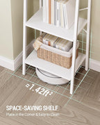Hzuaneri Ladder Shelf, Bookshelf Bookcase, Freestanding Corner Storage Shelve with 2 Hooks for Home Office, Living Room, Kitchen, Bedroom, Industrial, 11.8" D x 17.3" W x 63" H, White BC19213W