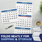 Dunwell 3-Month Wall Calendar 2026 (Blue), Large Monthly Hanging Calendar with Big Grid Numbers, Easy to Read Large Print, Use to Dec 2026, For Office or Home, 11x26 Open, Ships Folded
