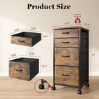 4 Drawers Mobile File Cabinet Vertical Filing Cabinet with Fabric Drawer Fits A4/Letter Size Printer Stand for Home Office，Rustic Brown