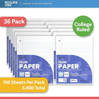 Loose Leaf Paper College Ruled Notebook Paper College Ruled Lined Writing Filler Paper 10.5” x 8” 5400 Sheets 150 Sheets Per Pack 60 gsm (36 Pack)