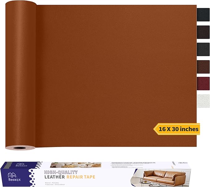 Leather Repair Patch Tape Kit, Self-Adhesive Leather & Vinyl Repair for Furniture, Couch, Sofa, Car Seats, Office Chair - 30inx16in