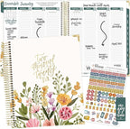 bloom daily planners 2026 Hardcover Calendar Year Goal & Vision Planner (January to December) - Monthly & Weekly Agenda Organizer - 7.5" x 9" - Beige Bouquet