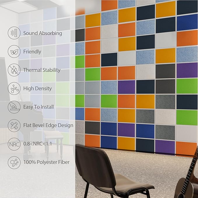 Amantech 12 Pack Acoustic Panels Self Adhesive Sound Proof Foam, High Density Sound Acoustic Panel, 16X12X0.4 Inch 4:3 Rectangle Panels in Home, Office, Reccording Room, Studio, more(Snow White)