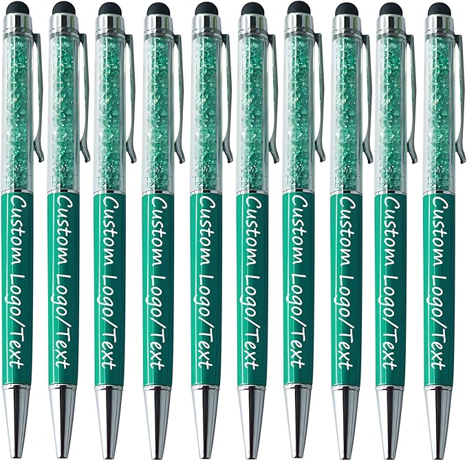 Yucold Customized Pens with Name/Logo - Touch Screen Stylus Ballpoint Pen, Perfect for Weddings, Business & Personalized Gifts (Peacock Green,150)