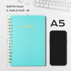 Spiral Notebook-5.75" x 8.125" College Ruled Journal with Inner Pockets and 160 Pages,PU Leather Cover Business Journal, Twin-Wire Binding Notebook Perfect for Office & Home School Supplies MintGreen