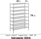Regal Altair 21" Deep x 48" Wide x 74" Height Wire Shelving Kit | 8-Tier | NSF Commercial Storage Rack Unit
